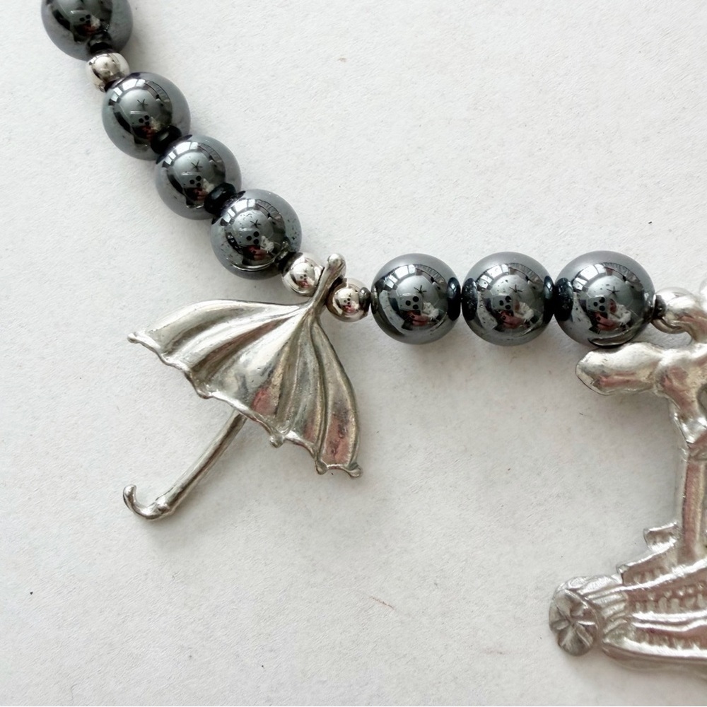 Maurice Milleur Charm Necklace Gumbo Necklace Hematite Pewter Beads Silver LSU - Picture 5 of 11